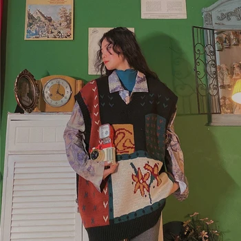 2020 m. Rudens Žiemos Megztinių Mezgimo Lady Džemperis Moterims derlius v-kaklo Viršūnes Ponios Atsitiktinis Mados korėjos Saldus Drabužius Moteris