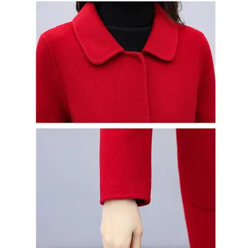 2020 m. Rudens Žiemos Mišiniai & Vilnos Striukė Moterims Raudona Juoda Rausva Elegantiškas Plonas Vidutinio ilgio Outwear Plius Dydis Atsitiktinis Moterų Vilnos Paltai