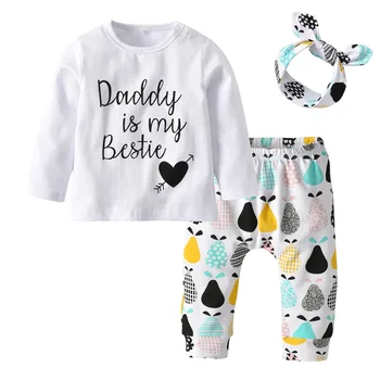 2020 m. Rudenį Baby Girl Drabužiai Nustatyti 3Pcs Tėtis yra mano ie ilgomis Rankovėmis marškinėliai+Kelnės+Lankelis Kūdikių Naujagimiui Mergaičių Drabužiai