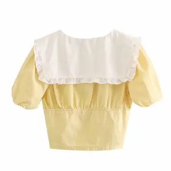2020 metų Vasaros medvilnės Atvartas Trumpas balta geltona goth zaraing stiliaus za vadiming sheining moterims, moteriška palaidinė marškinėliai topai Hjh4194