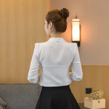 2020 metų vasaros naują šifono moterų palaidinė su v-kaklo kietų biuro lady darbą, baltos spalvos marškinėliai ilgomis rankovėmis slim mados viršūnes outwear