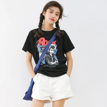 2020 moteriški marškinėliai Japonija Punk Ponios Ulzzang Vasaros Galvą, Print T-shirt Studentų Prarasti Moterų korėjos Kawaii Tee Top Moterims