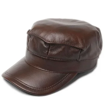 2020 Naujas žiemos laisvalaikio odos skrybėlę vyrų galvos sluoksnis karvės odos flat cap cap ausies šilta kepurė su snapeliu