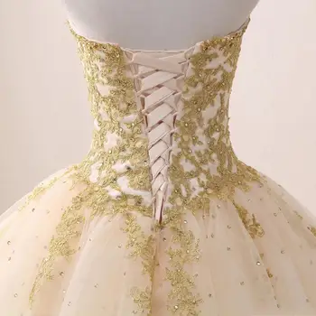 2020 Pigūs Realus Vaizdai Aukso Appliqued Kamuolys Suknelė Quinceanera Suknelės Brangioji Tiulio Grindų Ilgis Saldus 16 Suknelės, Šaliai Suknelė