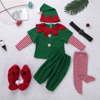 2020 Žalia Elf Merginos Kalėdų Kostiumas Festivalis Santa Sąlyga Berniukų Naujųjų Metų Chilren Drabužius Fancy Dress Kalėdų PartyDress