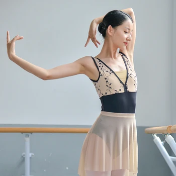 2021 Išsiuvinėti Baleto Kostiumas Moterims Suaugusiųjų Suspender Vientisas Gimnastikos Rūbų Fėja Bodyuit Tutu Praktikos Dancewear