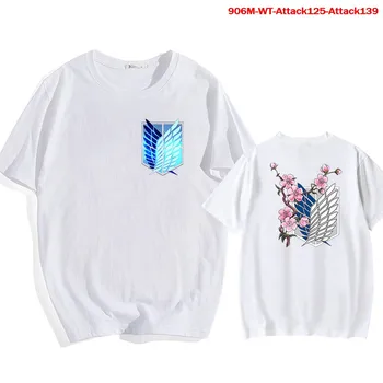 2021 Japonų Anime Harajuku T-shirt Ataka Titan Marškinėliai Moterims Vasara O-Kaklo Viršuje Vyrų Juokingas Animacinių filmų Medvilnės Marškinėliai trumpomis Rankovėmis