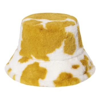 2021 Nauja, Moterų Žiemos Šiltas Pūkuotas Pliušinis Kibiro Kepurę Pieno Karvė Spausdinti Panama Žvejo Kepurė