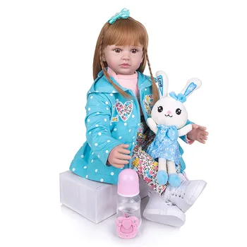 24 Colių Atgimsta bamblys Silikono Baby Doll, 60 cm Princesė mergina bebe Atgimę Žaislai, Audiniai Kūno Lėlė, Vaikams, Gimtadienio, KALĖDŲ Dovana