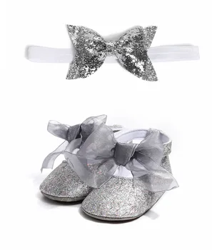 2vnt dovanų rinkinys naujagimiui batai lankelis Mados Bling Drugelis-mazgas Princesė Batai Lankelis Kūdikiams, Vaikiška Pirmą Vaikštynės