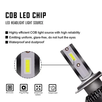 2VNT LED H7 mini Automobilių žibintų Lemputės COB (Chip LED H1 H11 6000K Komplektas priekinių Žibintų Auto 12V LED priekinės Lempos 80W 8000LM Pora