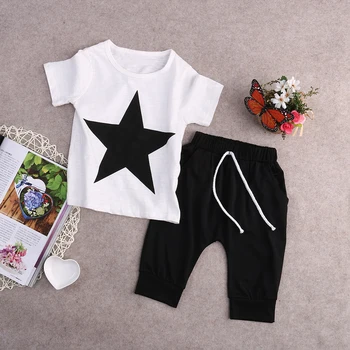 2VNT Naujagimiui Berniukai Star T-shirt Viršūnes+ Kelnės Rinkinių Drabužių Vasaros trumpomis Rankovėmis Drabužius