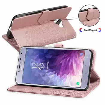 3D Durnaropė Gėlių Odos Piniginės, Telefono dėklas, Skirtas Samsung Galaxy J4 2018 Atvejais, Flip Dangtelis, Skirtas 
