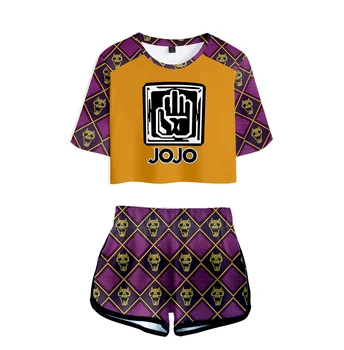 3D JOJO fantastinis nuotykių pobūdžio kostiumas Susiduria Bamba marškinėliai+šortai moters/merginos 3D JOJO Grotelių simbolis dviejų dalių rinkiniai