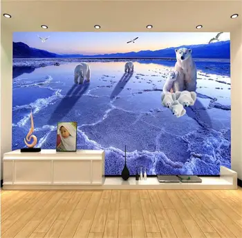 3d kambario tapetai užsakymą freskos neaustinių nuotrauką poliariniai lokiai dėl ledynų tapybos photo 3d sienų freskomis tapetai