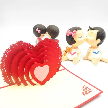 3D Meilė Širdies Atvirukai Valentino Mėgėjams Poros Valentino Dienos Dovana (Raudona)
