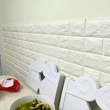 3D White Akmens, Plytų Trumpas Modelio Tekstūra PE Putų Tapetai lipnios 60X60cm Kambario, Virtuvės Sienų Lipdukai Namų Dekoro