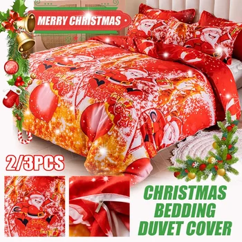 3PCS/SET Raudona Kalėdų Patalynės komplektas Queen Patalynės, Namų Tekstilės Rinkinys, Patalyne, Santa antklode padengti rinkinys juego de cama