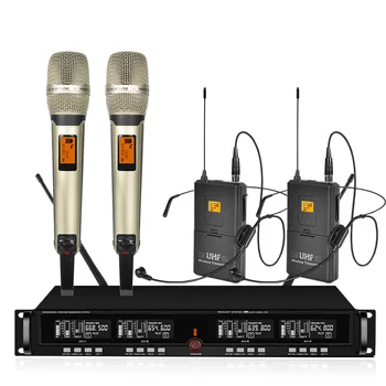 4-kanalų bevielio mikrofono sistema UHF karaoke sistema bevielis 4 handheld microphone etapas baļnyćiai šalis