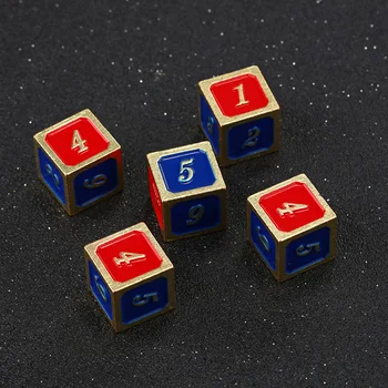 5 vnt/set Full Metal Juokinga, Red/Blue Digital Kauliukų Rinkinys Cube Kauliukai Standartinis Šešių Pusių