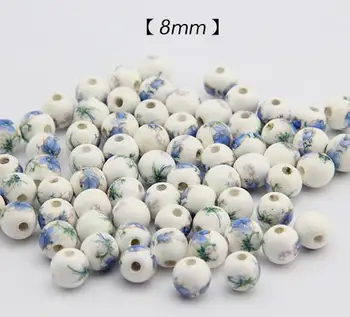 50 vnt krepšys Porceliano Karoliukai,PASIDARYK pats priedai, keraminiai prarasti karoliukai,apvali forma, mėlyna gėlių modelio