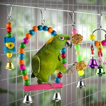 6 Vnt Paukštis Papūga Žaislai, Paukščių Sūpynės Žaislas Spalvinga Kramtomoji Kabo Hamakas Sūpynės Bell Pet Kopimo Kopėčios, Žaislai Paukščių Žaislai Parro