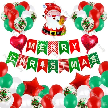63pcs Kalėdų Dovana Raudonos, Žalios Konfeti Sumaišyti Balionas Santa Folija MERRYCHRISTMAS Laišką Star Aliuminio Plėvelės Šalies Apdaila