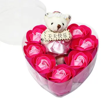 7 vnt Valentino\'s Dieną Kvepianti Rožė, Gėlės Žiedlapis Puokštė Dovanų Dėžutė Su Bear Vonia, Kūno Muilas Dovana Vestuvių Partijos Naudai