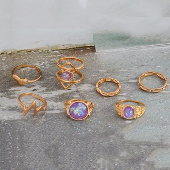 7pcs/set Midi žiedas nustatyti Lydinio Širdies Žaibo Banga Violetinė crystal Karka Žiedai Moterims Mergina bižuterijos Atostogų Dovanų Šalis