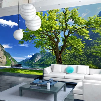 8d Gamtos peizažas Papel Freskos medžių ir ežerų 3d sienos freskos tapetai sofa-lova, TV foną, 3d foto freskos Sienos popieriaus namų dekoro