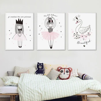 Akvarelė Kawaii Animacinių filmų Swan Mergina, Plakatų ir grafikos Sienos Meno Tapybos Drobės Šiaurės Stiliaus Nuotraukos Kambarį Namų Dekoro