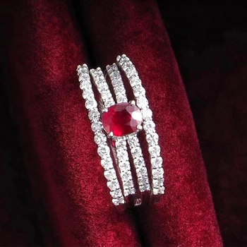 ANI 18K White Gold (AU750) Moterų Vestuvinį Žiedą, Sertifikuoti Gamtos Ruby Ovalo Formos Realaus Deimanto Žiedas Moterims Enagement Tinkinti