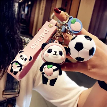 Animacinių Filmų Mielas Futbolo Panda Key Chain Panda Lėlės Išskirtinį Maža Dovana Mados Nuotaika Tracker Gumos Gyvūnų Unisex Atsitiktinis Sportišką