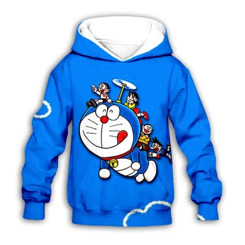 Animacinių filmų Nobita Nobi Doraemon 3D atspausdintas Vaikai mėlyna hoodies palaidinukė mados baby berniukas ir mergaitė hoodie atsitiktinis streetwear nustatyti megztinis