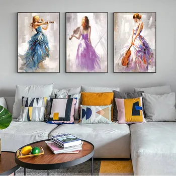 Anotacija Šiuolaikinė Mergina Ballerina Drobės Tapybos Muzikantas Sienos Meno Plakatas ir Spausdina Sienos Nuotraukas Namų Kambarį Apdaila