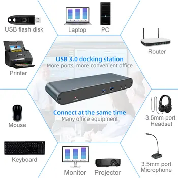AOEYOO USB3.0 Multi-Ekranas Universalus Docking Station For Windows/Vista/macOS（6 x USB, 2 X HDMI, 1 x DVI）