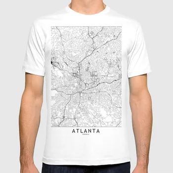 Atlanta White Žemėlapis Marškinėliai Atlanta Miesto Žemėlapis Paprastas, Modernus Dizainas Minimalus Abstrakčios Linijos