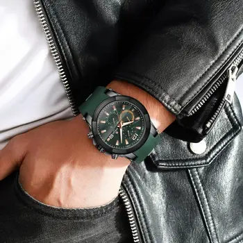 ATLYGIS Tamsiai Žalia Sporto Kvarciniai Laikrodžiai Vyrams, Didelis Ciferblatas Karinės Žiūrėti su Silikono Juosta Šviesos Rankas Laikrodis Vyras
