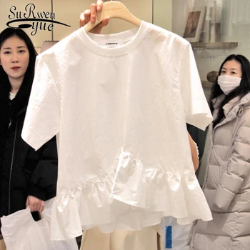 Atsitiktinis Trumpas O-Kaklo Marškinėlius Korėjos Stiliaus Moteris Pynimas Marškinėliai Medvilnės Moterų Marškinėlius Vasaros Mados Susiuvimo Marškinėliai 4845 50
