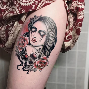 Atsparus vandeniui Laikina Tatuiruotė Lipdukas Rose Sexy Mergina su Karūna Gėlių Netikrą Tatto 