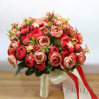 Aukštos kokybės, Dirbtinės Rožės gėlių Kamuolys Nuotaka Bridesmaid Rose Dirbtinis Rankos Vestuvių Nuotakos Puokštes Šalies Apdaila