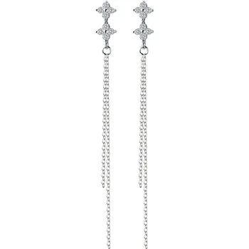 Autentiški Nekilnojamojo 925 Sterlingas Sidabro fine Jewelry Gėlių &Chain su Balta Cirkonio AAA+ Kutas Auskarai Ilgai GTLE2546