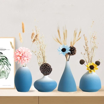 B-LIFE Unikalus Stačiakampio Keraminių Gėlių Vaza Šviesos Frosted Blue Dekoratyvinių Gėlių Namų Dekoro Lentelės Viršuje Centerpieces Organizuoti