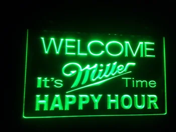 B28 Sveiki Miller Laiko Happy Hour Baras LED Neonas Pasirašyti senovinių namų dekoro