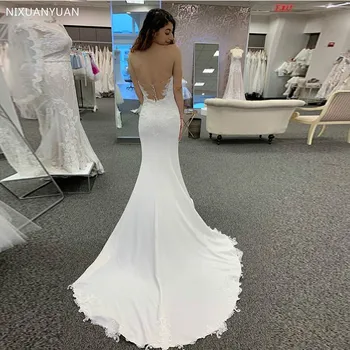 Baltos, Dramblio Kaulo, Brangioji Iškirpte Vestuvių Suknelės Valymo Traukinio Mermaid Stiliaus Rankovių 2021 Vestido De Noiva Vestuvinės Suknelės