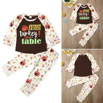 Bamblys Vaikas Baby Girl Padėkos Drabužius, Turkija, T-marškinėliai, Topai+Kelnės Komplektai Rinkinys