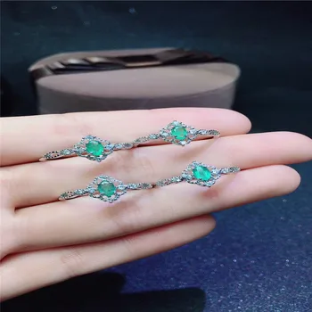 Bauda papuošalai 925 Gryno sidabro apdaila gamtos smaragdais, žalios moterų stiliaus žiedas paprasta