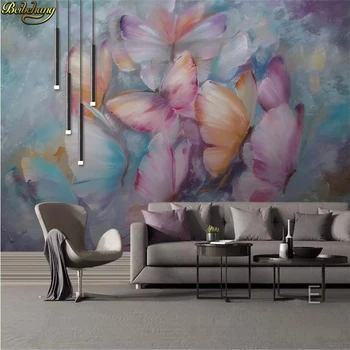 Beibehang Užsakymą tapetai Europos stiliaus rankomis dažyti aliejus, tapyba drugelis plaukioja fono sienos papel de parede sienos popieriaus