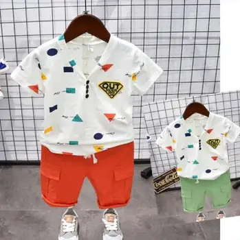 Berniukai tiktų vaikų drabužių mados geometrinis elementas viršūnes + chalatas 2 rinkiniai vaikams laisvalaikio berniukų drabužiai