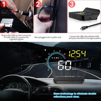 BigBigRoad Automobilį Auto OBD2 head up display GPS Su Objektyvo dangteliu HUD prekinis, galinis Stiklo Projektorius Elektroninių Įtampos Signalizacijos Sistema, NAUJAS GPS HUD